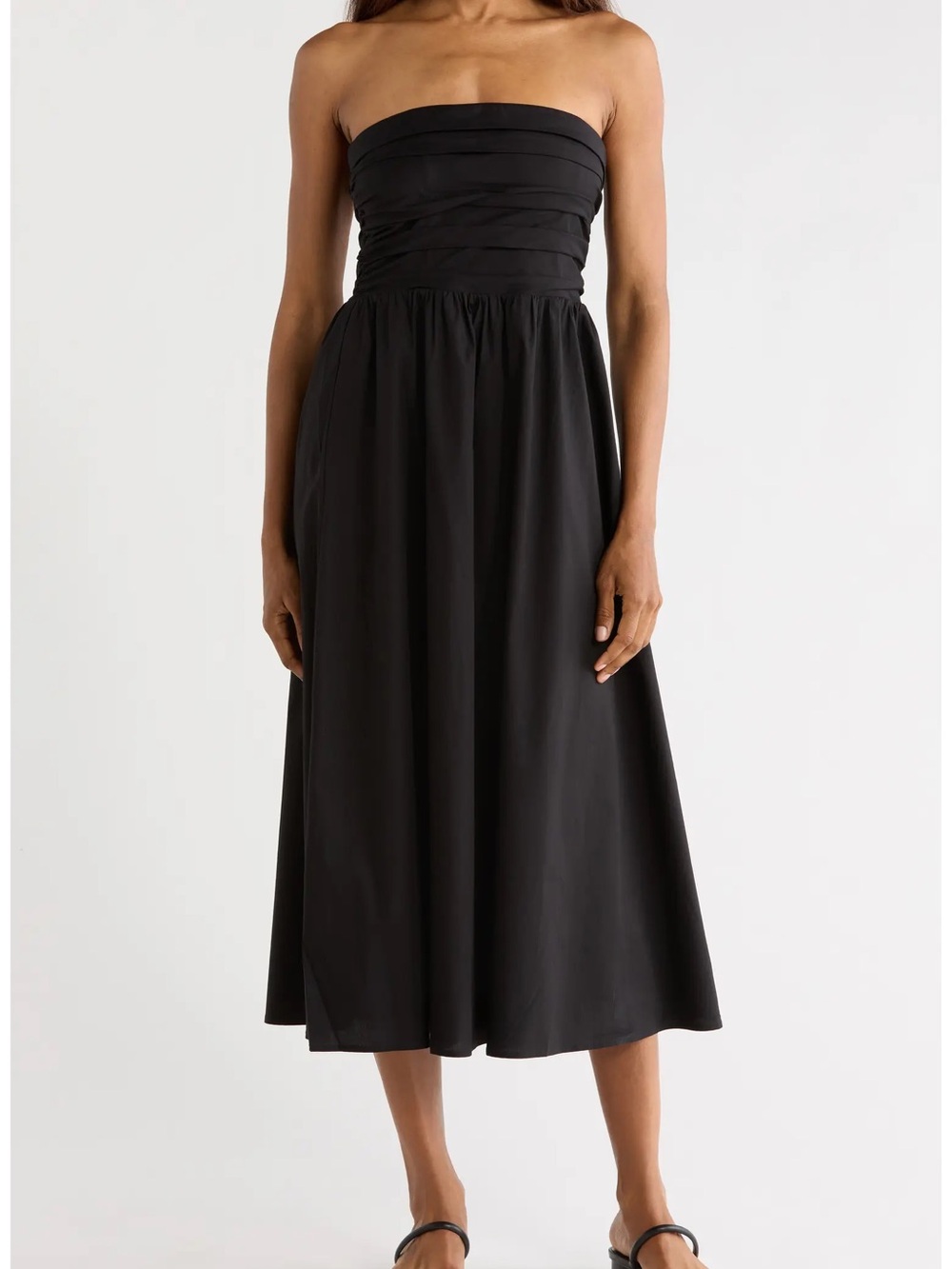 WAYF ruched midi black dress